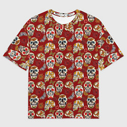 Мужская футболка оверсайз Мексиканские черепа с бабочками