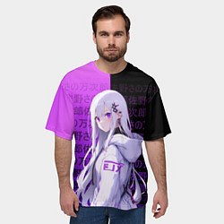 Футболка оверсайз мужская Эмилия тан в современности - ре зеро, цвет: 3D-принт — фото 2