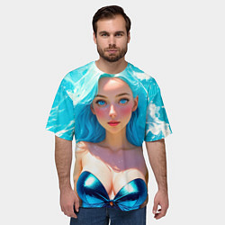 Футболка оверсайз мужская Девушка на фоне бирюзовых волн, цвет: 3D-принт — фото 2