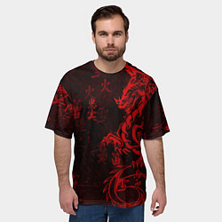 Футболка оверсайз мужская Красный дракон - иероглифы, цвет: 3D-принт — фото 2