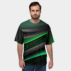 Футболка оверсайз мужская Black green line, цвет: 3D-принт — фото 2