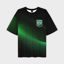Футболка оверсайз мужская Герб РФ зеленый черный фон, цвет: 3D-принт