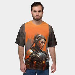Футболка оверсайз мужская Девушка киборг в броне, цвет: 3D-принт — фото 2
