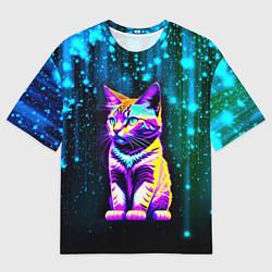 Футболка оверсайз мужская Космический котёнок - звездопад, цвет: 3D-принт