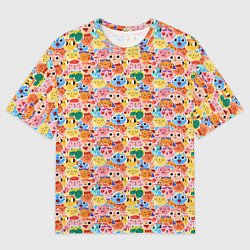Футболка оверсайз мужская Смайлики котятки, цвет: 3D-принт