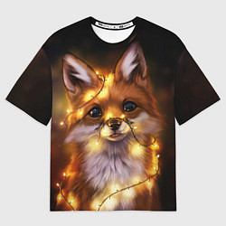 Футболка оверсайз мужская Лисенок в гирлянде, цвет: 3D-принт