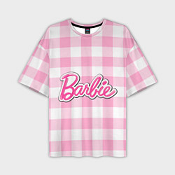 Футболка оверсайз мужская Барби лого розовая клетка, цвет: 3D-принт