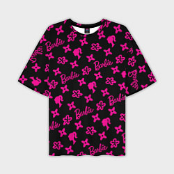Мужская футболка оверсайз Барби паттерн черно-розовый