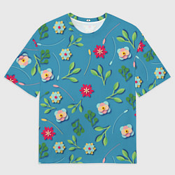 Мужская футболка оверсайз Цветы и зеленые веточки