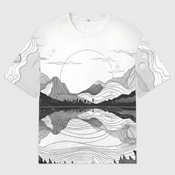 Футболка оверсайз мужская Минималистичный пейзаж чб, цвет: 3D-принт
