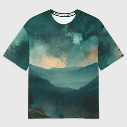 Мужская футболка оверсайз Космическая ночь в горах