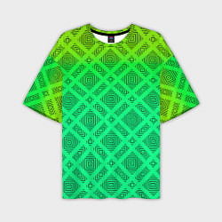 Футболка оверсайз мужская Желто-зеленый градиентный фон с геометрическим узо, цвет: 3D-принт
