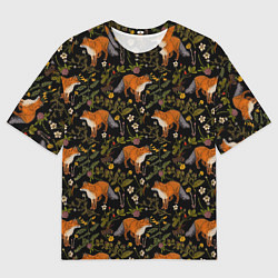 Футболка оверсайз мужская Лисы и цветы, цвет: 3D-принт