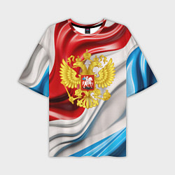 Футболка оверсайз мужская Герб России на фоне флага, цвет: 3D-принт