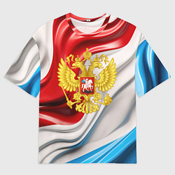 Футболка оверсайз мужская Герб России на фоне флага, цвет: 3D-принт