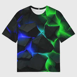 Мужская футболка оверсайз Синие и зеленые плиты