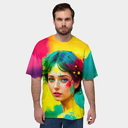 Футболка оверсайз мужская Девушка с зелёными глазами в брызгах краски, цвет: 3D-принт — фото 2