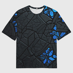 Футболка оверсайз мужская Черные плиты с синими вставками, цвет: 3D-принт