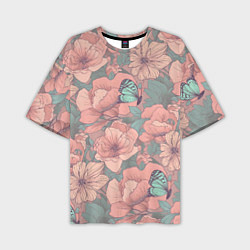 Мужская футболка оверсайз Паттерн с бабочками и цветами