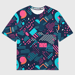 Мужская футболка оверсайз Абстракция синяя паттерн