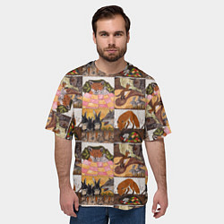 Футболка оверсайз мужская Коллаж из рисунков с лисой, цвет: 3D-принт — фото 2