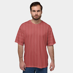 Футболка оверсайз мужская Серьёзный тёмно-коралловый полосы, цвет: 3D-принт — фото 2