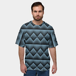 Футболка оверсайз мужская Черные синие объемные ромбы, цвет: 3D-принт — фото 2