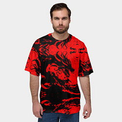 Футболка оверсайз мужская Черный дракон на красном небе, цвет: 3D-принт — фото 2