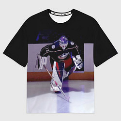 Футболка оверсайз мужская Sergey Bobrovsky - goalkeeper - Columbus blue jack, цвет: 3D-принт