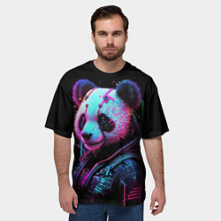 Футболка оверсайз мужская Панда в красках киберпанк, цвет: 3D-принт — фото 2