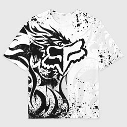Мужская футболка оверсайз Fox motocross - белый дракон