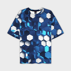 Мужская футболка оверсайз Cyber hexagon Blue