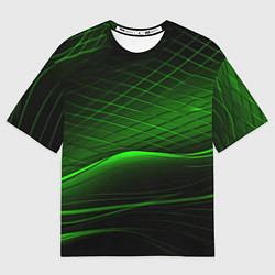 Футболка оверсайз мужская Green lines black backgrouns, цвет: 3D-принт