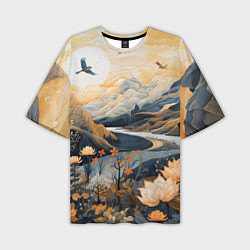 Мужская футболка оверсайз Солнечное утро в цветущих горах