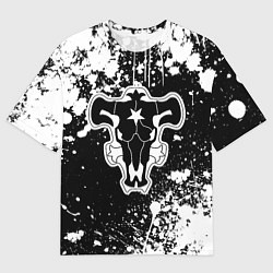 Футболка оверсайз мужская Черный клевер - брызги и бык, цвет: 3D-принт