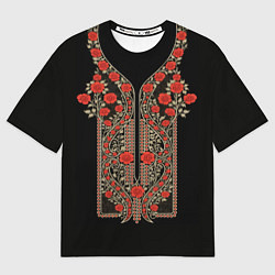 Футболка оверсайз мужская Растительный цветочный орнамент - красные розы на, цвет: 3D-принт