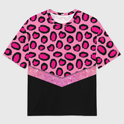 Мужская футболка оверсайз Розовый леопард и блестки принт