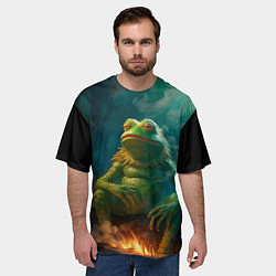 Футболка оверсайз мужская Пепе у костра, цвет: 3D-принт — фото 2