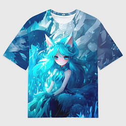 Футболка оверсайз мужская Снежная лиса в стиле аниме, цвет: 3D-принт