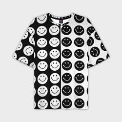 Футболка оверсайз мужская Smiley black and white, цвет: 3D-принт