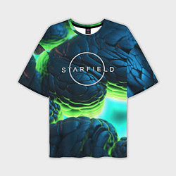 Футболка оверсайз мужская Starfield blue green logo, цвет: 3D-принт