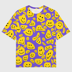 Футболка оверсайз мужская Расплывшийся смайлик на фиолетовом, цвет: 3D-принт