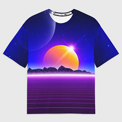 Мужская футболка оверсайз Mountains - sun - space - vaporwave
