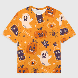 Футболка оверсайз мужская Хэллоуин - тыквы и приведенья, цвет: 3D-принт