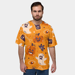 Футболка оверсайз мужская Хэллоуин - тыквы и приведенья, цвет: 3D-принт — фото 2