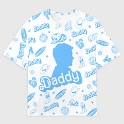 Футболка оверсайз мужская Папочка - силуэт Кена: паттерн синий, цвет: 3D-принт