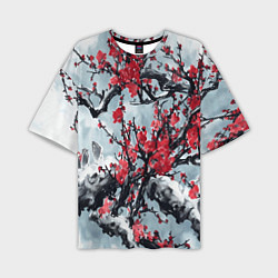 Мужская футболка оверсайз Лепестки цветущей вишни - сакура