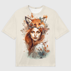 Футболка оверсайз мужская Осенний портрет девушка-лиса, цвет: 3D-принт