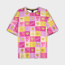 Футболка оверсайз мужская Барби: желтые и розовые квадраты паттерн, цвет: 3D-принт