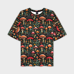 Футболка оверсайз мужская Сказочные грибы мухоморы паттерн, цвет: 3D-принт